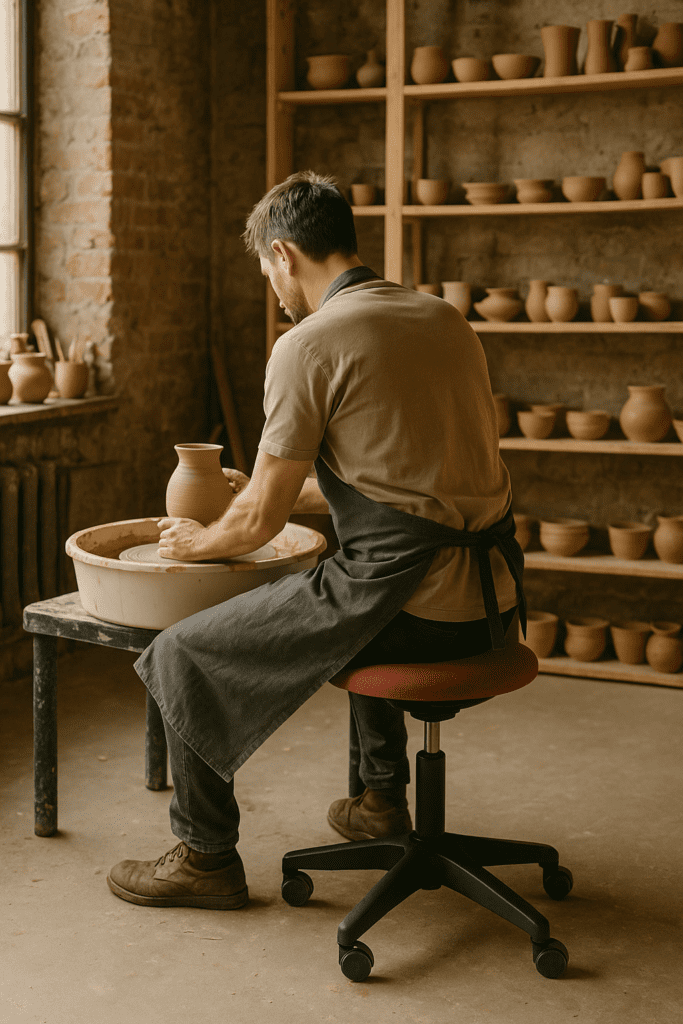 Homme sur son tabouret de potier